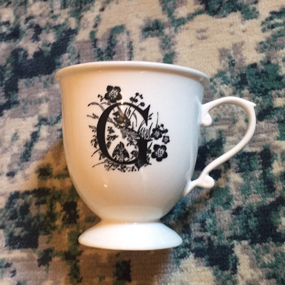 Anthro monogram mug, letter G, floral design